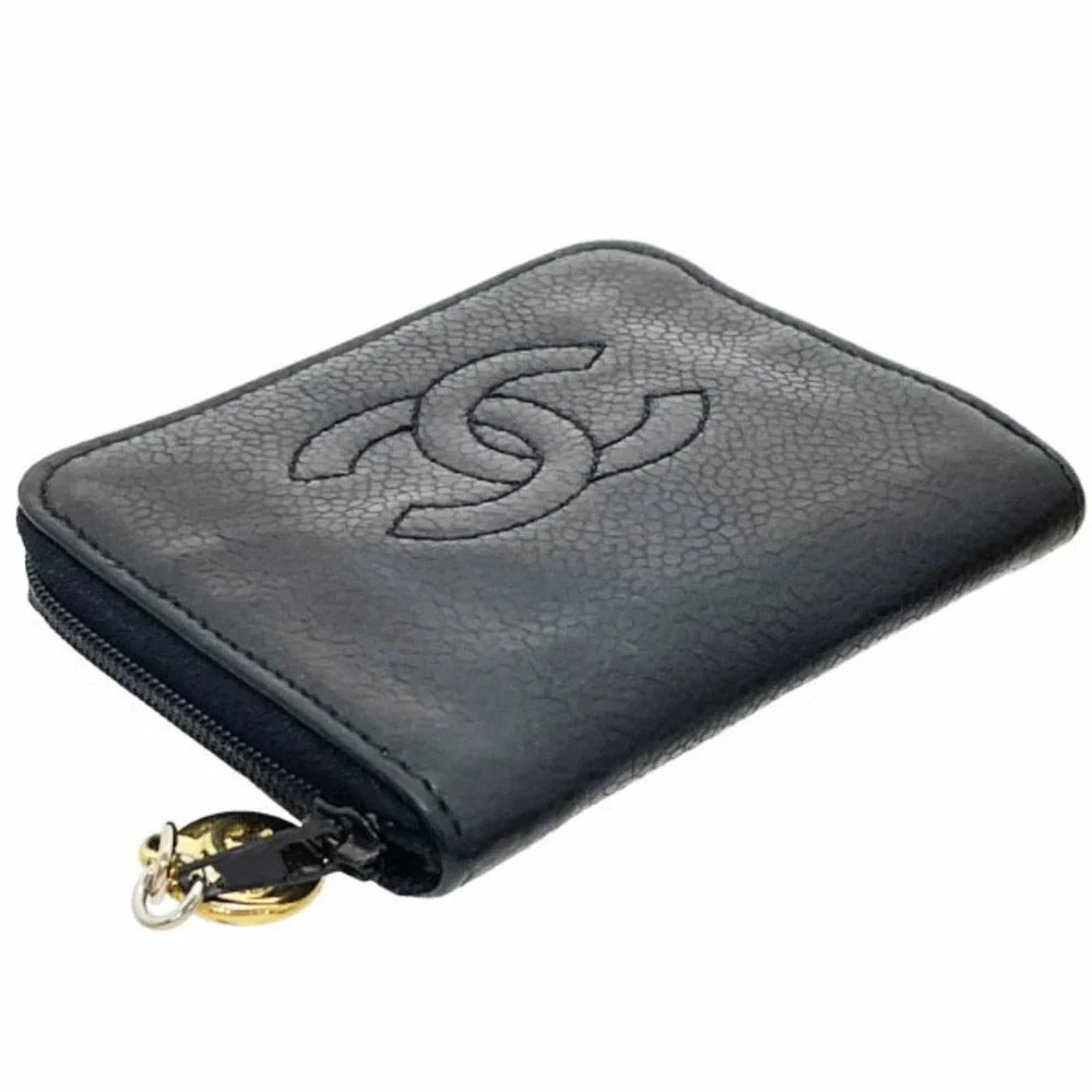CHANEL Black Caviar Leather Logo Wallet